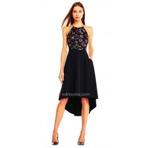 Aidan Mattox 3D Embroidered High Low Dress in Black and Wine